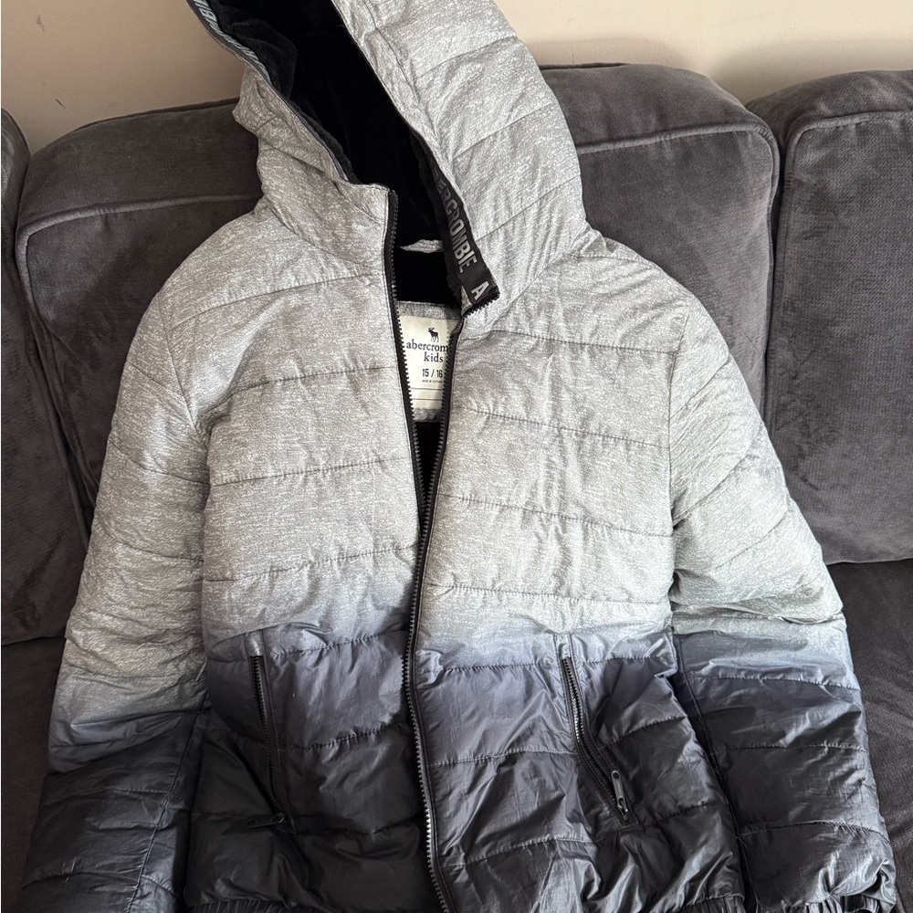 Abercrombie & Fitch Light Gray and Dark Gray Puffer Jacket